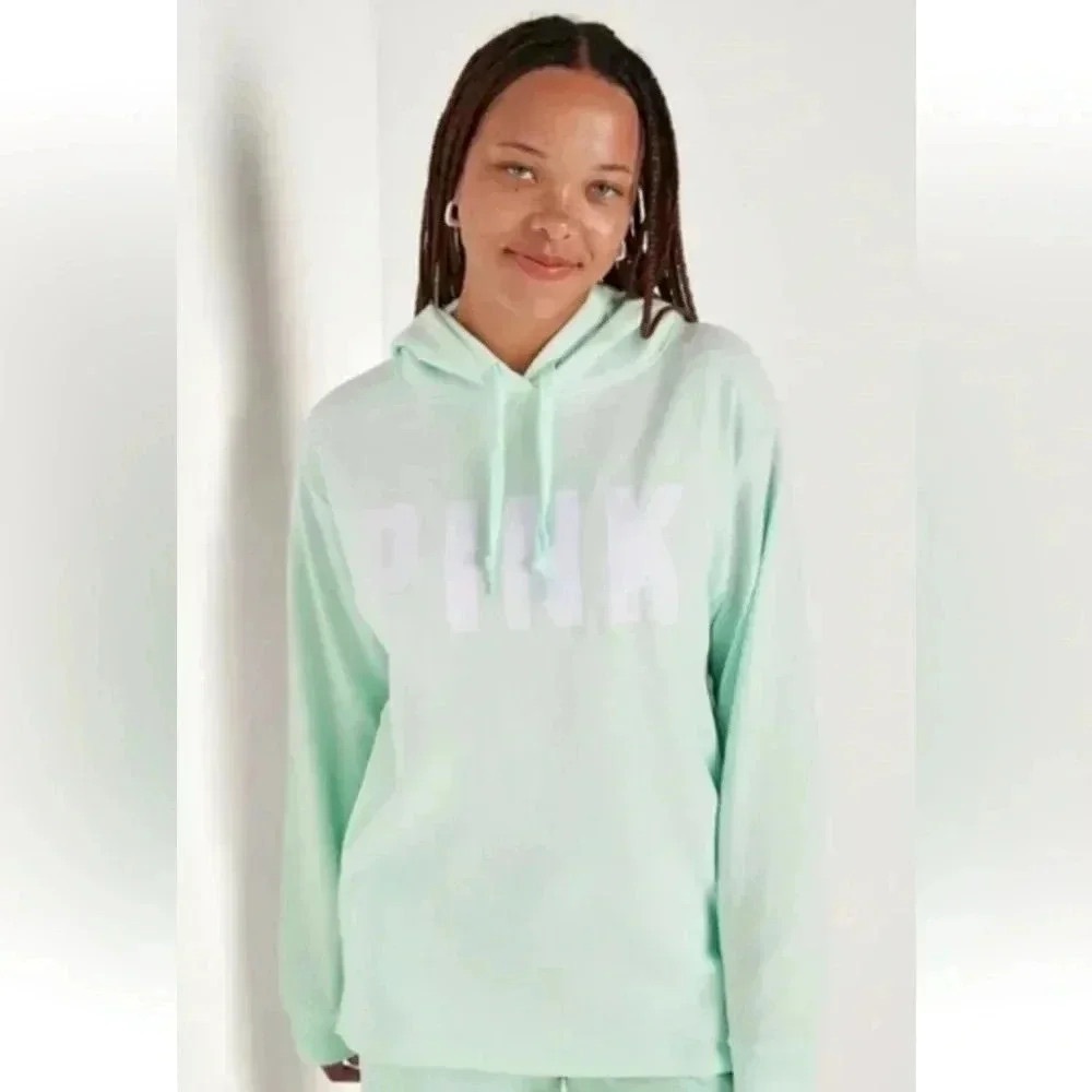 Victoria's Secret PINK Everyday Fleece Campus Hoodie M Pullover Pockets‎ mint